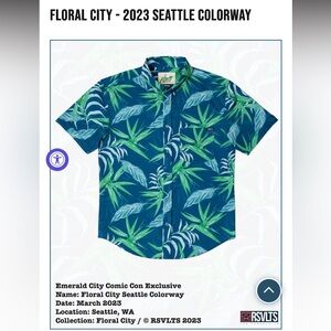 M - RSVLTS 2023 Floral Emerald City Seattle Comic con exclusive Men’s Shirt